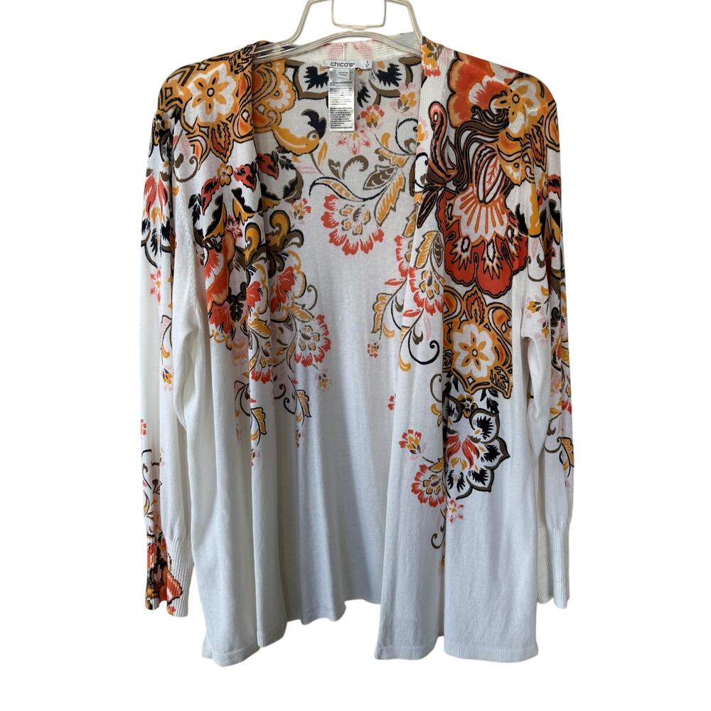 Chico's Summer Romance women’s long-sleeve cardigan sweater floral Size XL - Picture 2 of 9